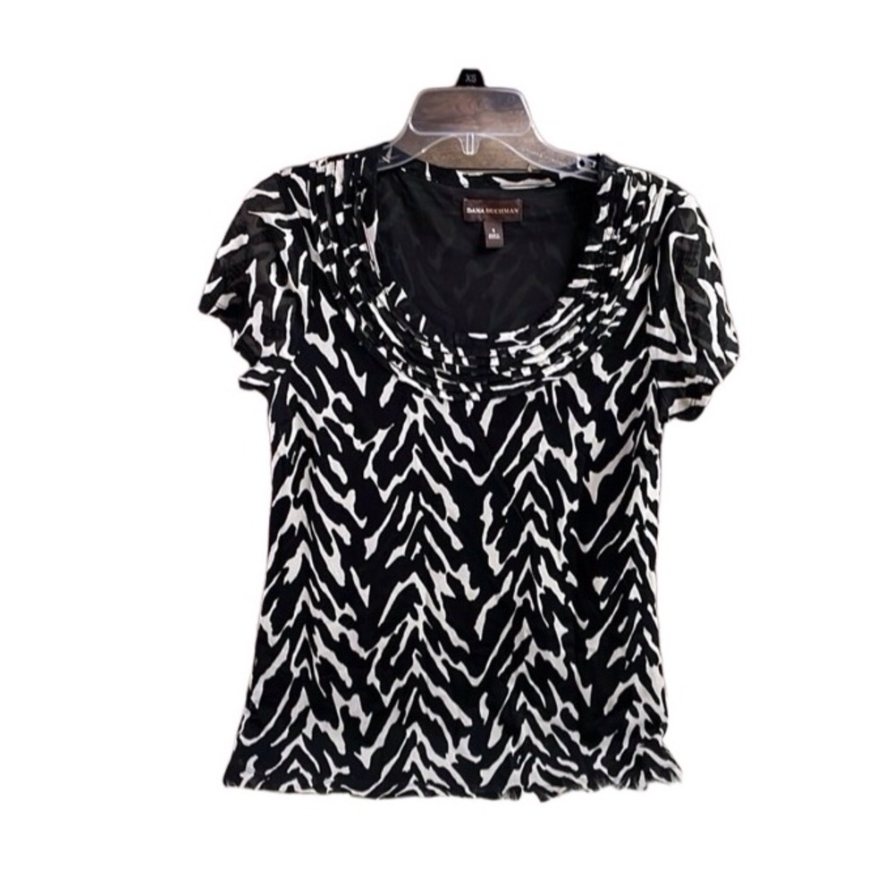 Dana Buchman Ladies Zebra Striped Top, Size Small, Black and White Animal Print